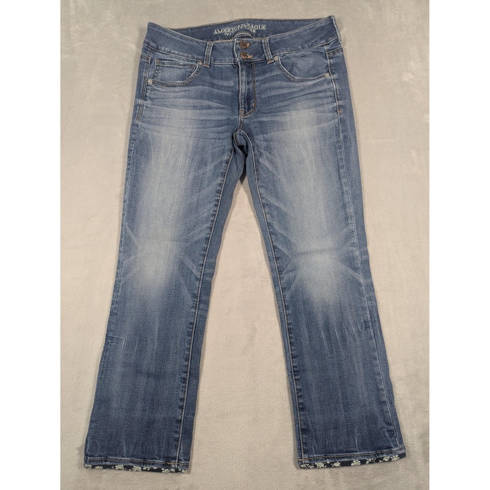 American Eagle Jeans Womens 8‎ Blue Artist Crop Low Rise Floral Cuff Denim